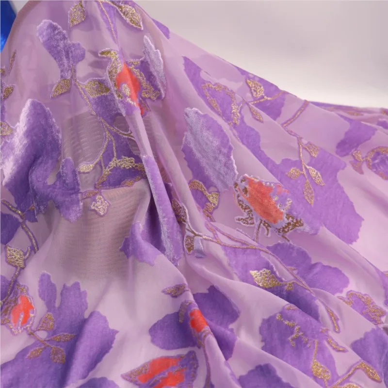 Women's woven velvet flowered brocade viscose and gilded fabric sleeping dress cheongsam textile