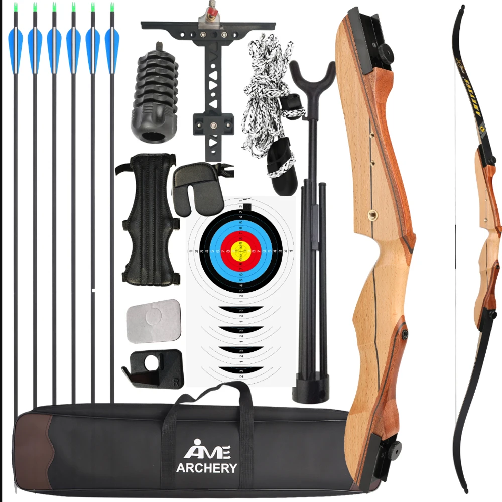 

68inch Recurve Bow Arrow Kit Wooden Riser 34lbs RH Draw Length 30inch for Archery Shooting Hunting Target Practice Set
