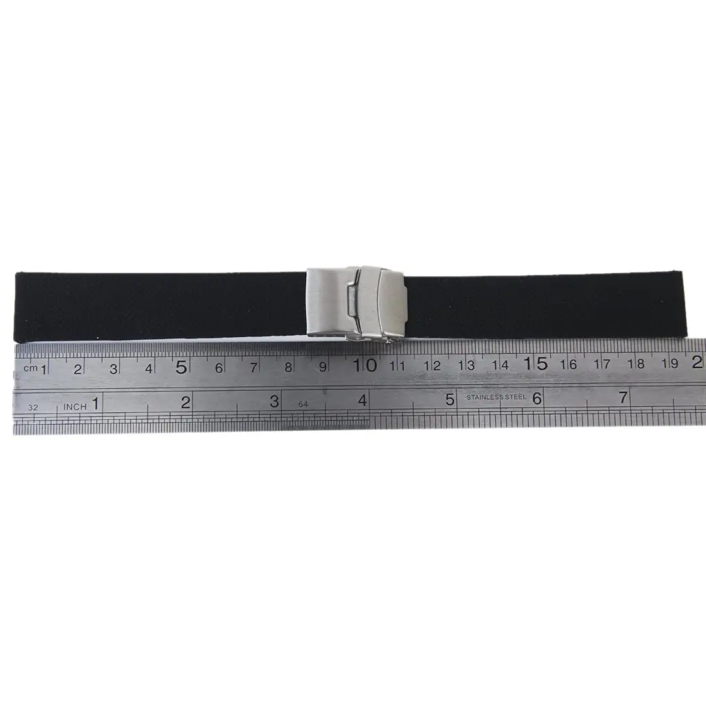 ABRT-Watch Bands Sport Black Silicone Rubber Watch Strap Deployment Buckle Waterproof 20 Mm