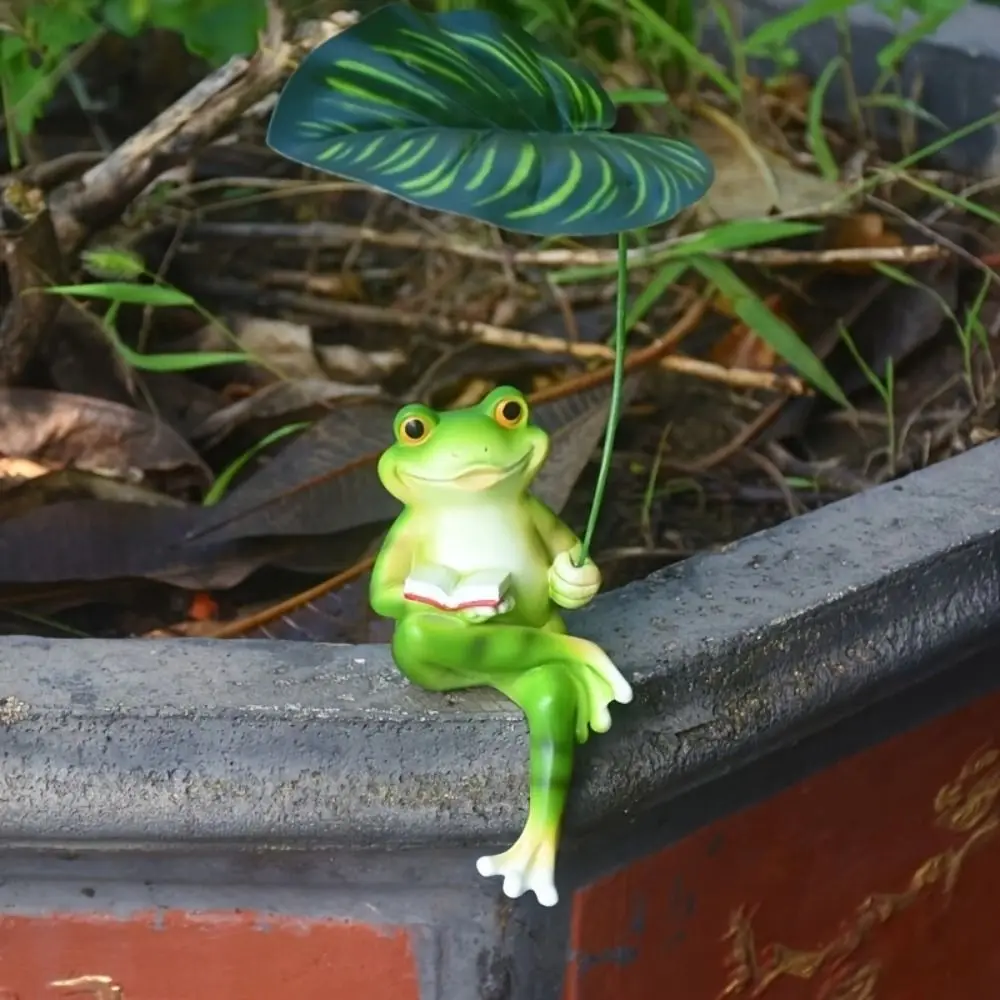 الحرف الراتنج الضفدع تمثال لطيف واقعية الضفدع زخرفة ديكور مع ورقة الكرتون حديقة الضفدع تمثال غرفة المعيشة #2