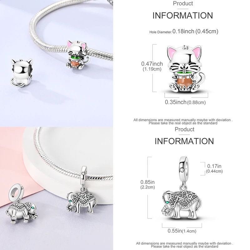 925 Sterling Silber Kaffeekanne Pfotenabdruck Koffer Kunstpalette Böser Blick Elefanten-Charm-Perlen Original DIY Armband Geschenk für Frauen – Detail 24
