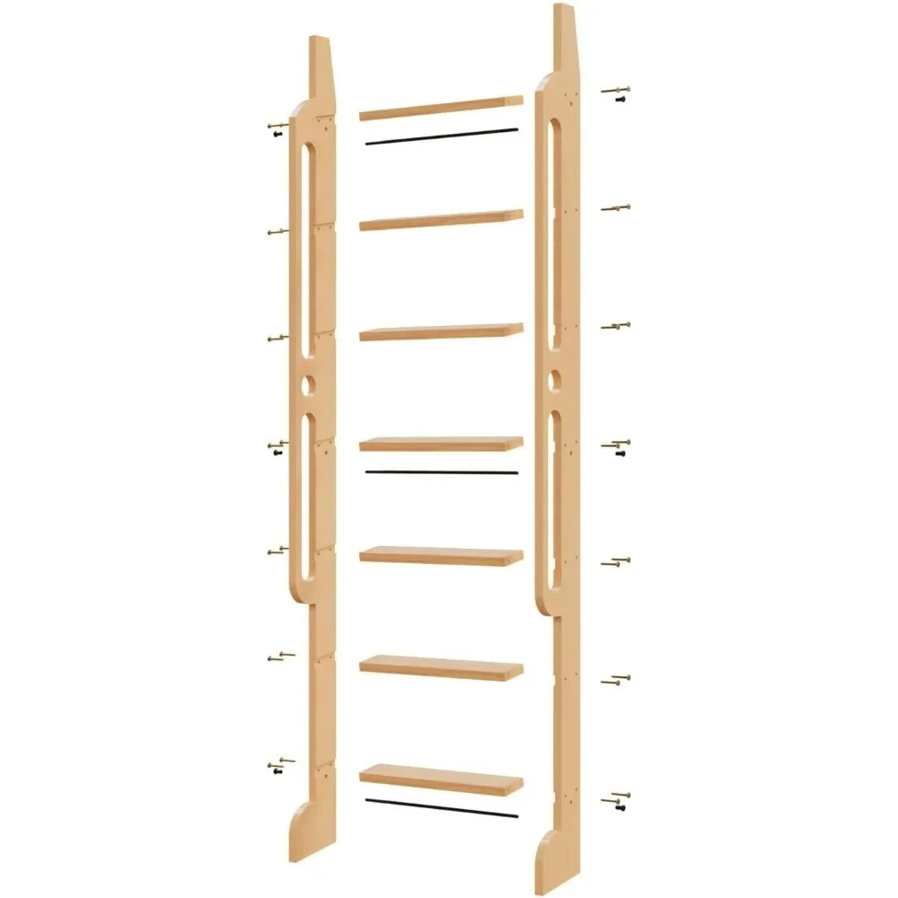 Scaletta per biblioteca con ruote in rovere rosso, alta 7 piedi, multiuso per scaffali e accesso a soppalco, robuste gradini in legno con maniglia incorporata