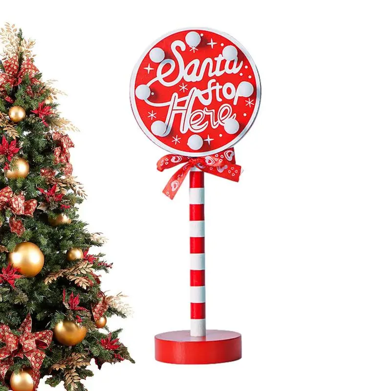 Stop Sign Party Decoration Santa Stop Here Tree Topper Desk Lamp LED Stop Sign Light Up Christmas Desk Lamp For Patio Pathway