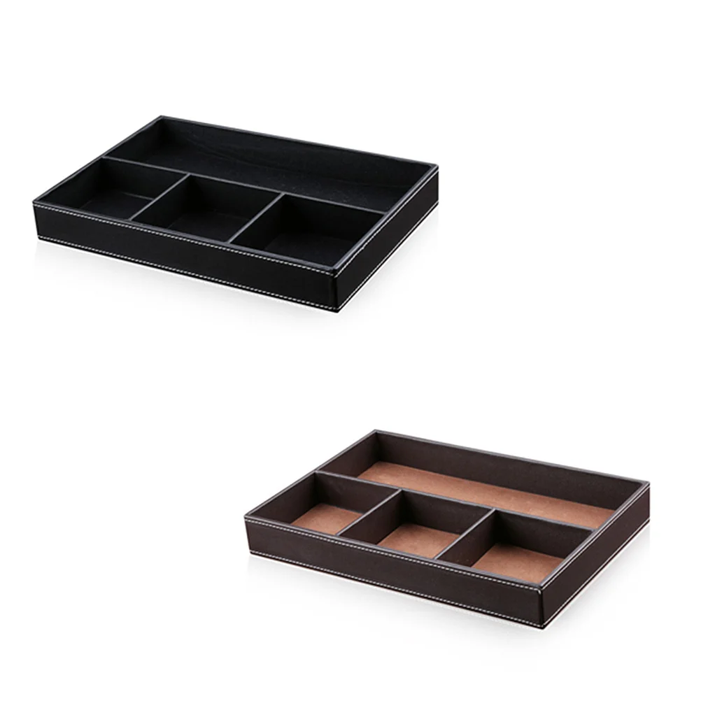 PU Storage Box Black 4 Compartments Durable Multifunctional Organizer Jewelry Storage Desktop Case for Home Office