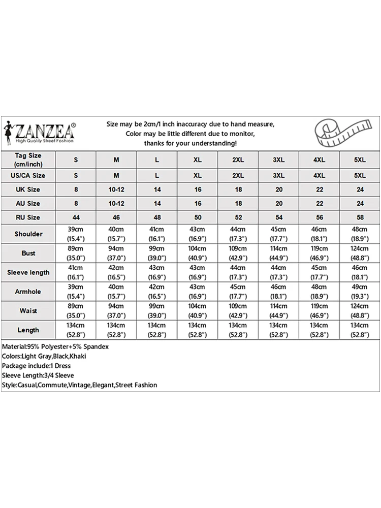 فساتين ماكسي نسائية بطيات على شكل حرف a من ZANZEA لخريف 2025 موضة رقبة دائرية 3/4 كم فانوس بلون سادة فستان طويل فضفاض 3XL