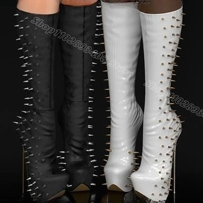 

Rivet Decor Platform Knee Boots Round Toe Solid Fashion Patent Leather Party Dress Women Spring Knee Boots Zapatos Para Mujere