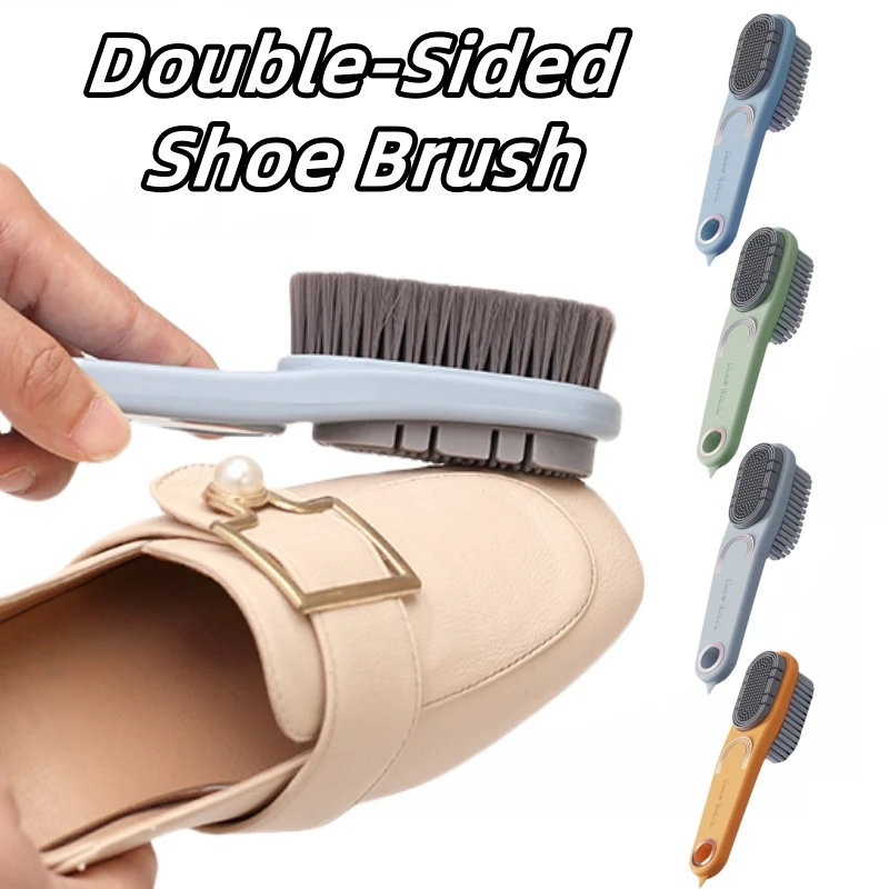 ​​Double-Sided Shoe Brush with Silicone Bristles Gentle on Leather Fabric Multi-Surface Cleaner for Shoes/Clothes Home Travel