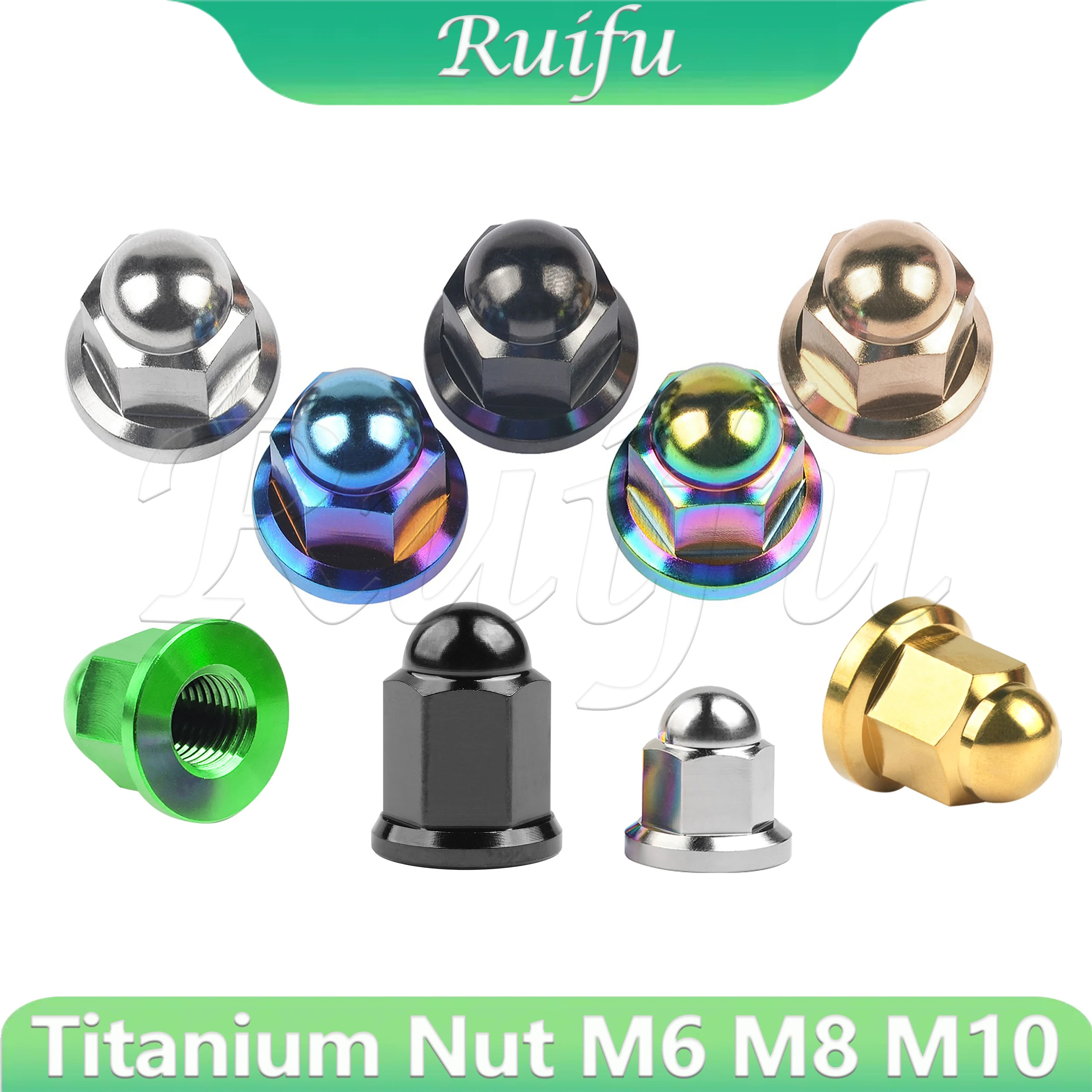 

Титановые гайки Ruifu, 6 шт., M6 с шагом 1,0 мм, M8/M10 с шагом 1,25 мм, с купольной головкой, фланцевые, стопорные, для велосипедов, мотоциклов, автомобилей