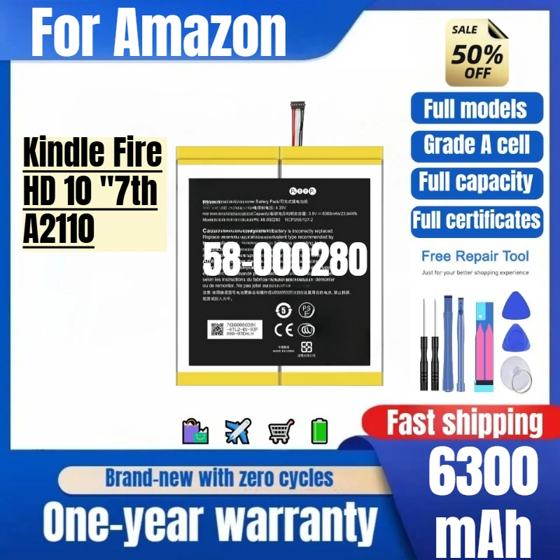 

58-000280 for Amazon Kindle Fire HD 10 "7th/A2110 Phone Battery High Quality High Capacity Replacement Bateria with Tools