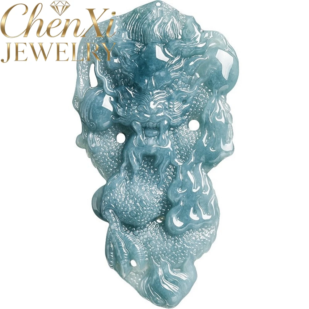 

High-End Natural Blue Water Jadeite Three-Dimensional Powerful Dragon Pendant Luxury Quality Fine Fashion Jewelry Exquisite Gift