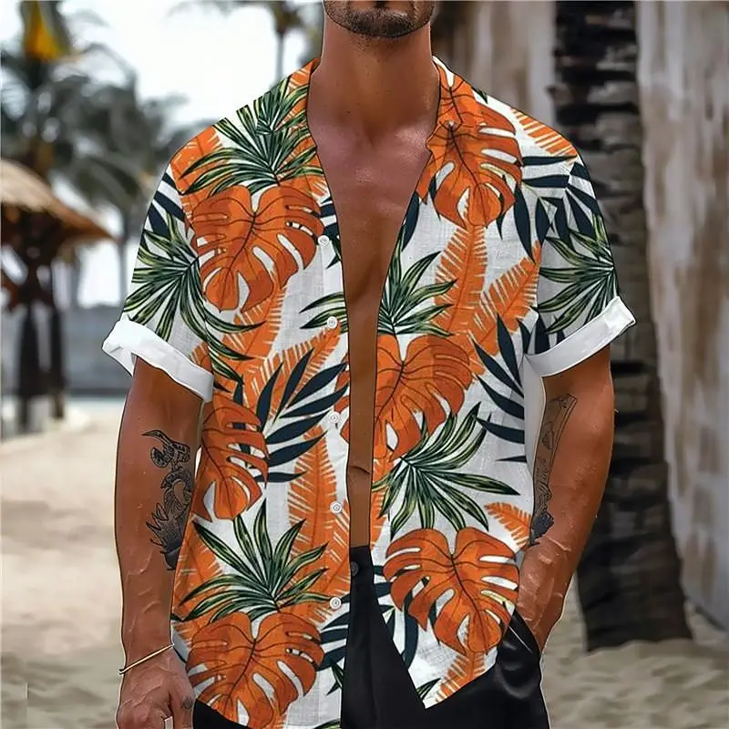 Camisa informal de manga corta con estampado de paisaje natural de plantas verdes Clear River, top de moda para viajes al aire libre, vacaciones, reuniones en la playa