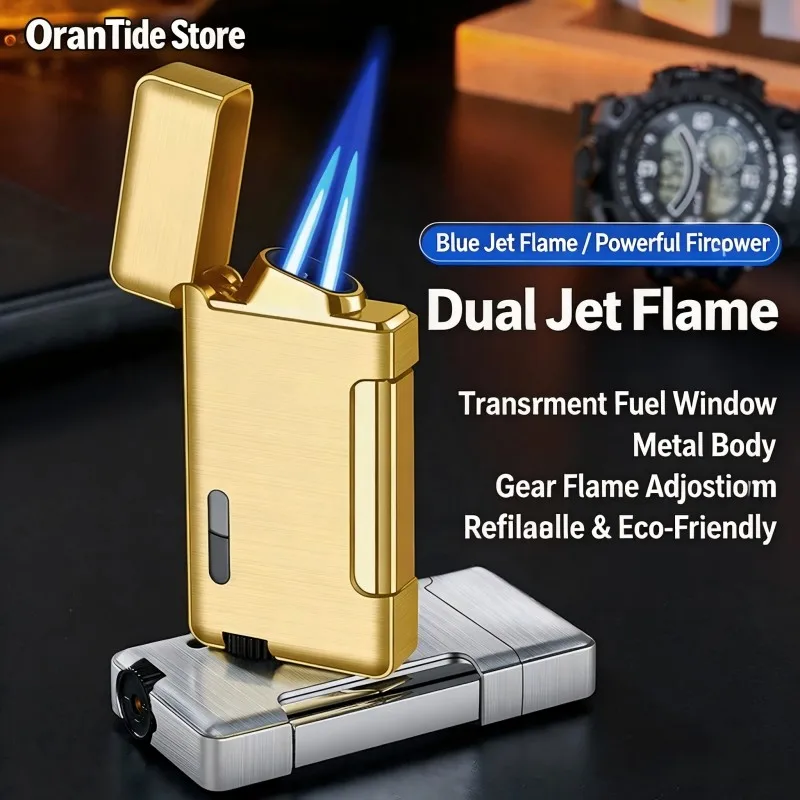 New Fire-focused Metal Double Direct-pull Lighter, Windproof Blue Flame Inflatable Lightweight and Portable Wholesale