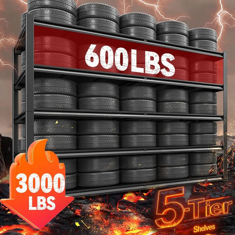 Estante de metal ajustável para serviço pesado para 5 camadas, com suporte de 3000 libras, ideal para soluções de armazenamento de garagem