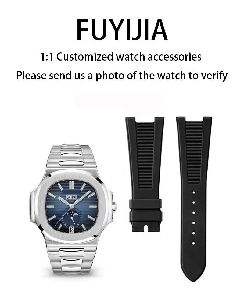 

FUYIJIA Male Custom NAUTILUS 5711 Original Watchbands 25mm Concave 13mm Concave Interface Fluororubber Strap Folding Buckle Belt