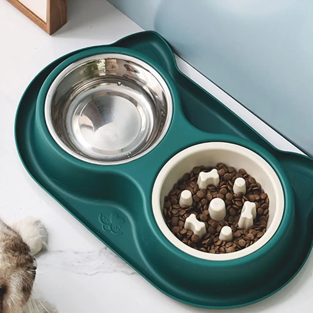 Large Capacity Plastic Pet Feeding Double Bowls Anti-Slip Portable Dog Feeder Dispenser Anti Knock Cute Pet Food Basin Container