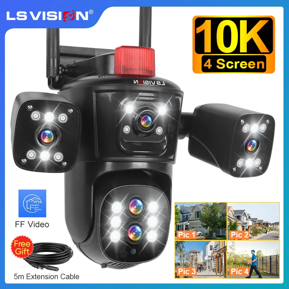 

LS VISION 20MP Four Screens WiFi IP Camera Wireless Outdoor 10X Optical Zoom Five Lens PTZ Auto Tracking Waterproof CCTV Cameras