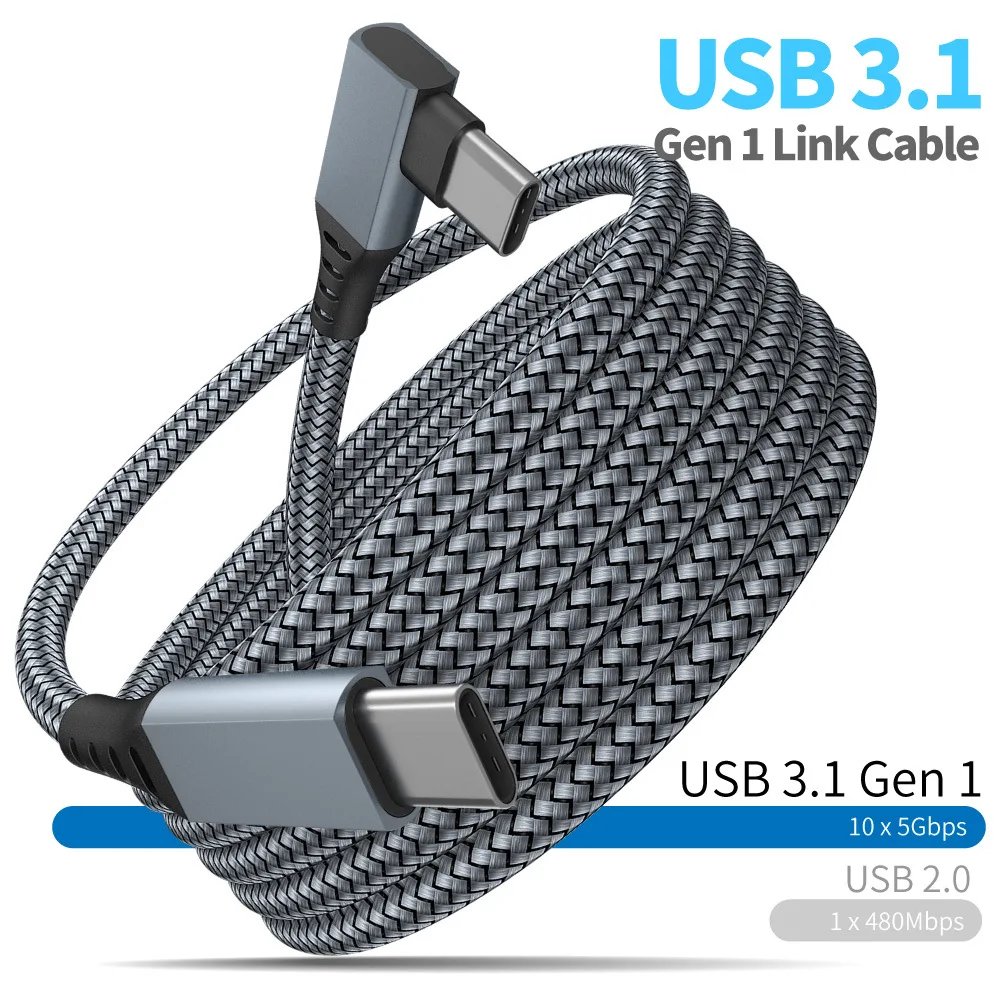 كابل Hellodigi VR Link لـ Meta Quest 2/Meta Quest 3/Steam VR سماعة الألعاب اتصال الكمبيوتر شحن سريع USB 3.1 إلى النوع C