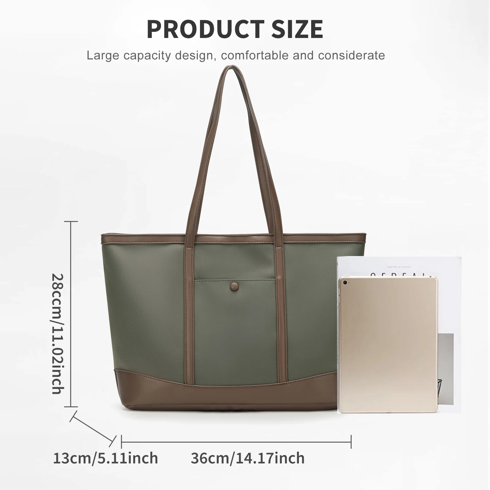 Women Large Shoulder Bag, Zipper Bag, Foldable Top Handle Travel Bag, College Laptop Canvas Bag for Work, Shopping, Sports,Beach