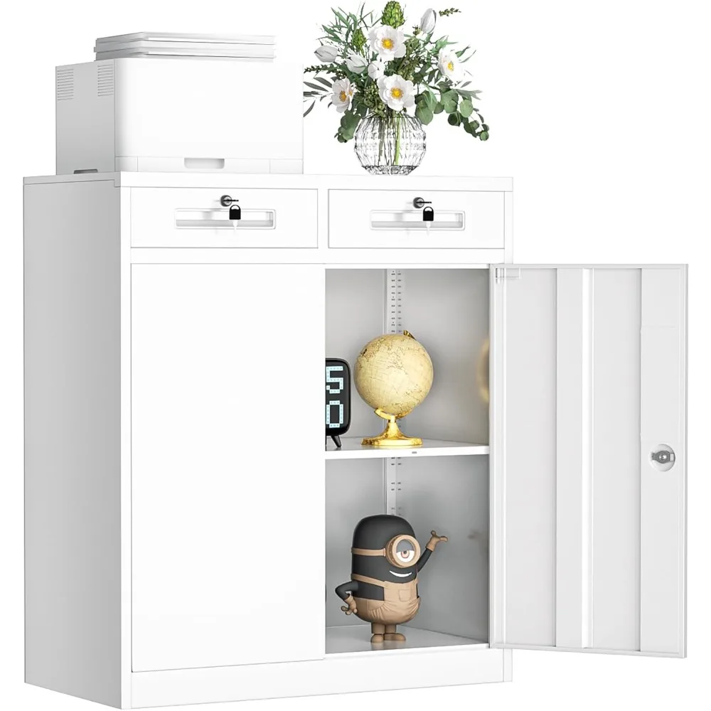 

Metal Storage Cabinet with Drawers, 36" Locking Storage Cabinets with 2 Doors and Adjustable Shelves, White Steel File Cabinet