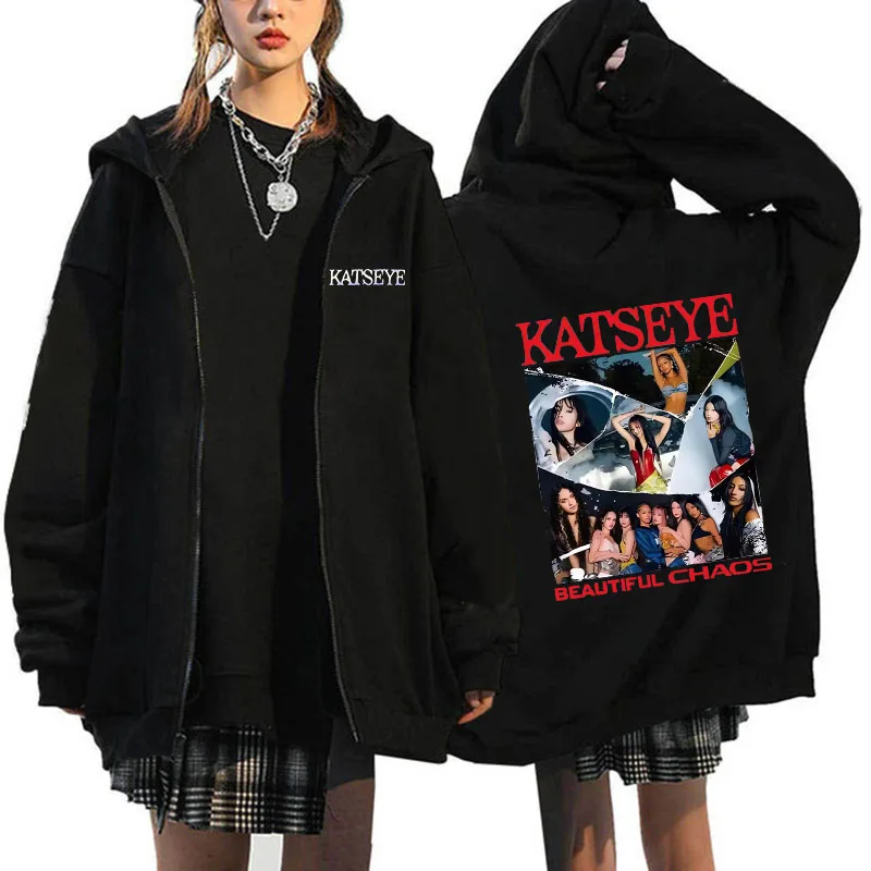 Women Men Katseye Funny Print Zip Up Hoodies Women's Graphic Gothic Y2k Zipper Sweatshirts Fashion Vintage Streetwear Clothes