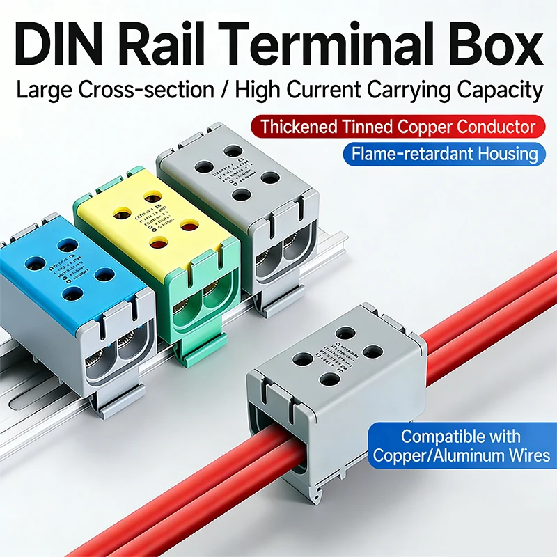 Din Rail Mounted Terminal Block 1 In 3 Out Power Distribution Junction Box High Current Splitter 220A 800V