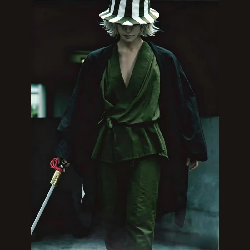 

Anime Bleach Cosplay Urahara Kisuke Gotei 13 Costume Kimono Uniform Cape Top Pants Hat Set for Halloween Carnival Party Suit