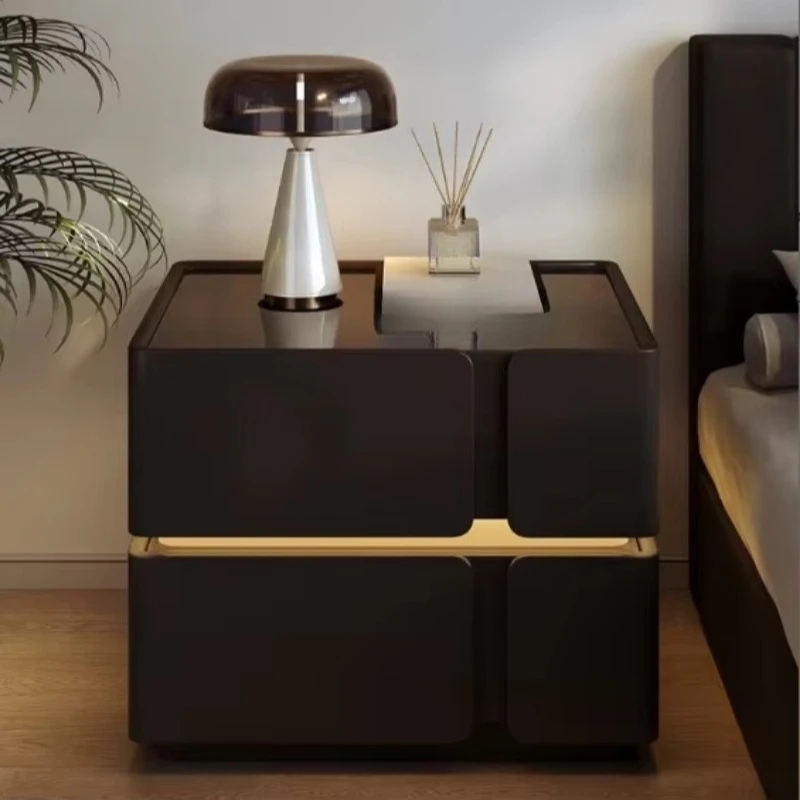 bedside table with lamp light luxury high-end texture home bedroom solid wood bedside table