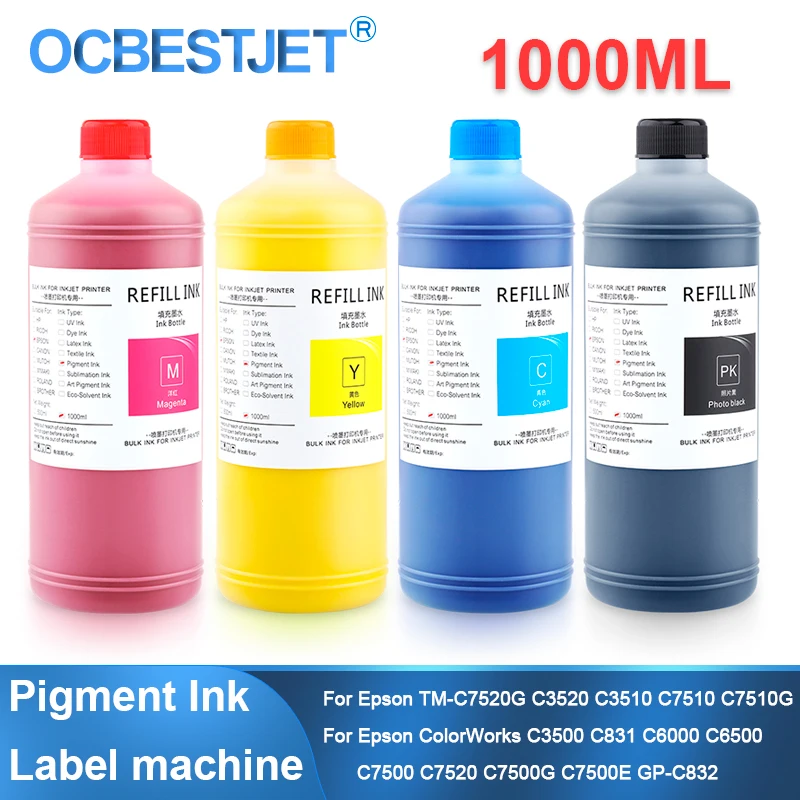 OCB 1000ML Refill Bottle Ink for EPSON ColorWorks C3500 C7500 TM-C3510 PP-100N PP-50 PP-50BD PP-100 C7500G C7500GE Printer