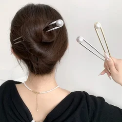 Vintage Pearl Hair Sticks Elegant U-Shape Metal Hairpins For Women Girls Fashion Bun Styling Tools Wedding Hair Accessories
