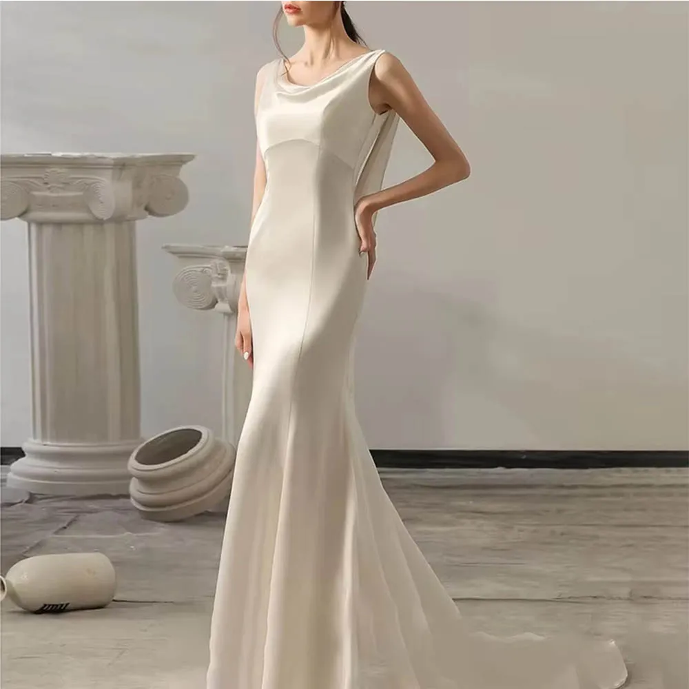 Customized Newest Mermaid Dresses With Small Train Elegant Long Sleeveless Simple Wedding Dress Sexy Backless Dress Bridal Gown