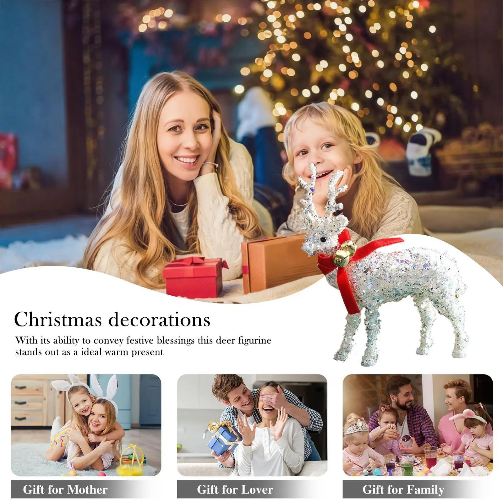 Christmas Deer Figurines Decorations Glittering Elk Ornaments Christmas Deer Decorations Indoor Wear Scarf For Home Winter