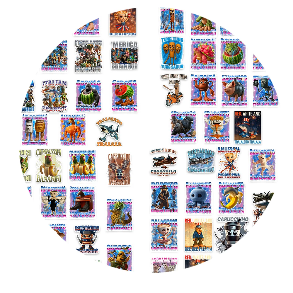 لتقوم بها بنفسك فرحان الإيطالية الدماغ حقيبة ملصق 60 قطعة Bombardino Crocodillo ملصق الكتابة على الجدران الهاتف الأمتعة ملصق للمراهقين هدية