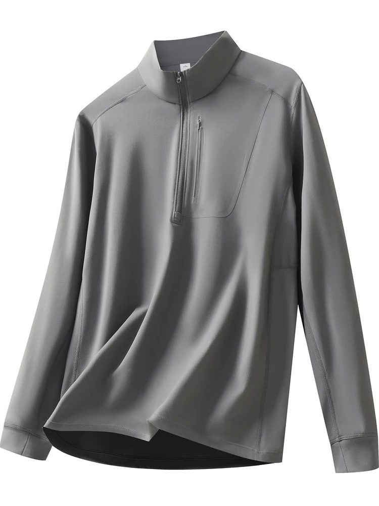 

High-End Faion Men's Zip-Up Long Sve T-irt Hoodie Stand Fit Polyester Fabric Climbing Hiking Sport Sle Stand Collar