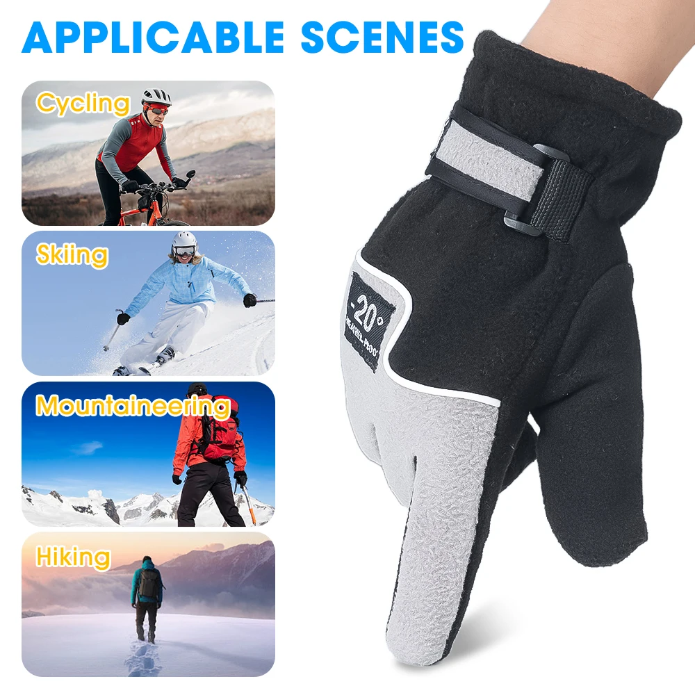 -20℃ Velvet Ski Gloves Fleece Winter Thermal Men Outdoor Sports Non Slip Wind Warm Full Finger Hand Glove Mountain Riding Mitten