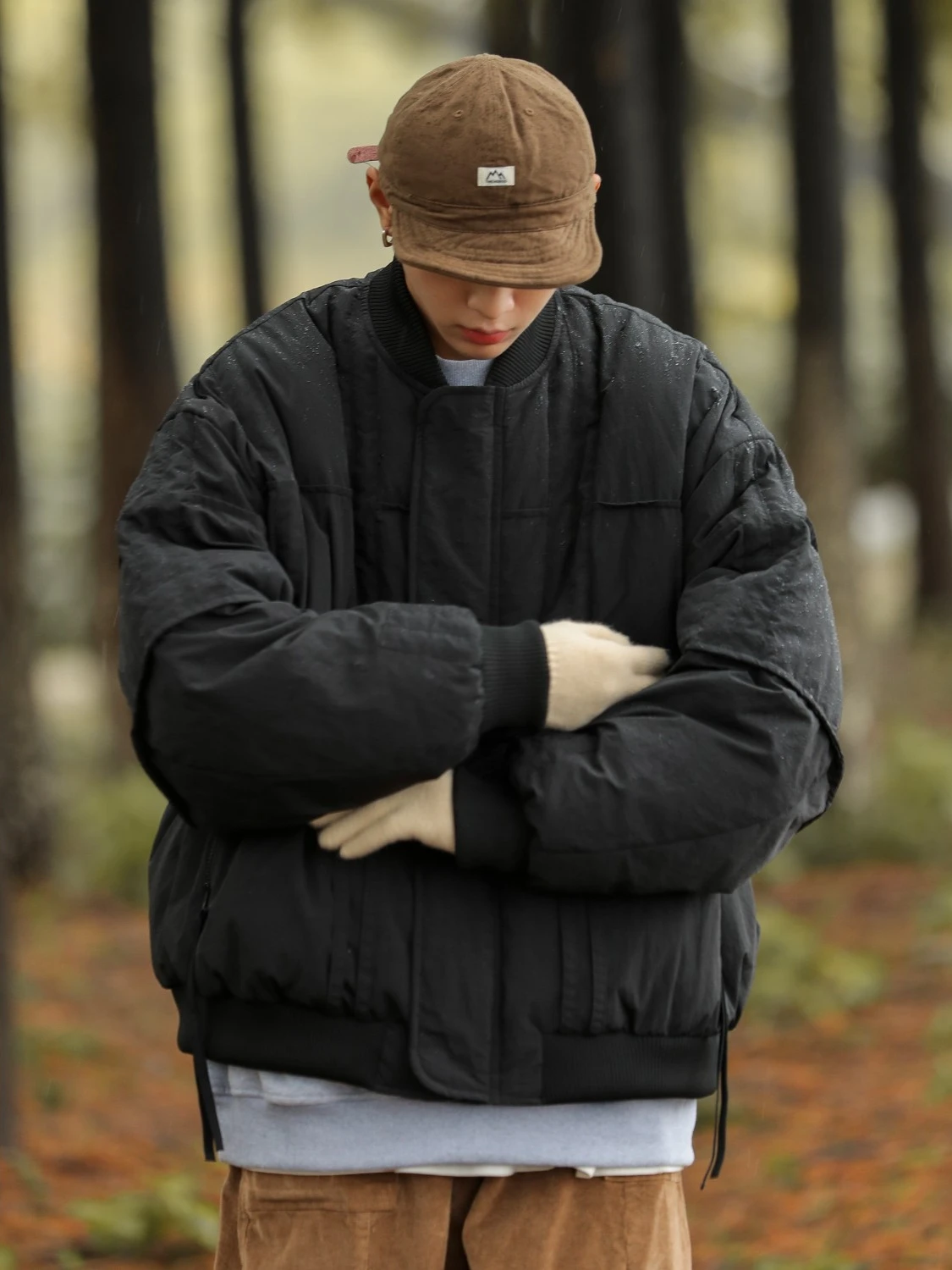 Retro Japanese Style Baseball Jacket Thickened Cotton Workwear Loose Outerwear Pure Color Patchwork Stand Collar Unisex Winte...