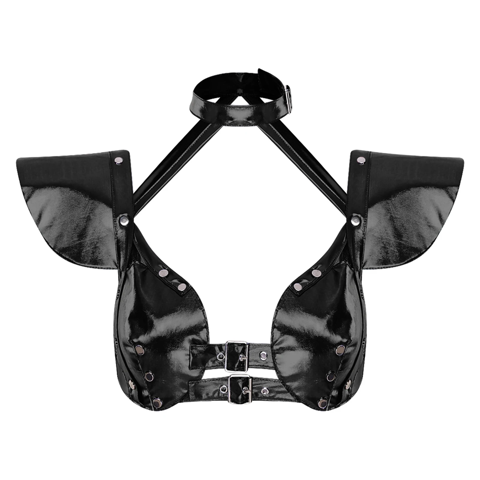 

Women Party Raves Dance Gothic Crop Top Halter Fly Sleeve Studs Adjustable Corset Bustiers Top Shoulder Armor Cosplay Accessory