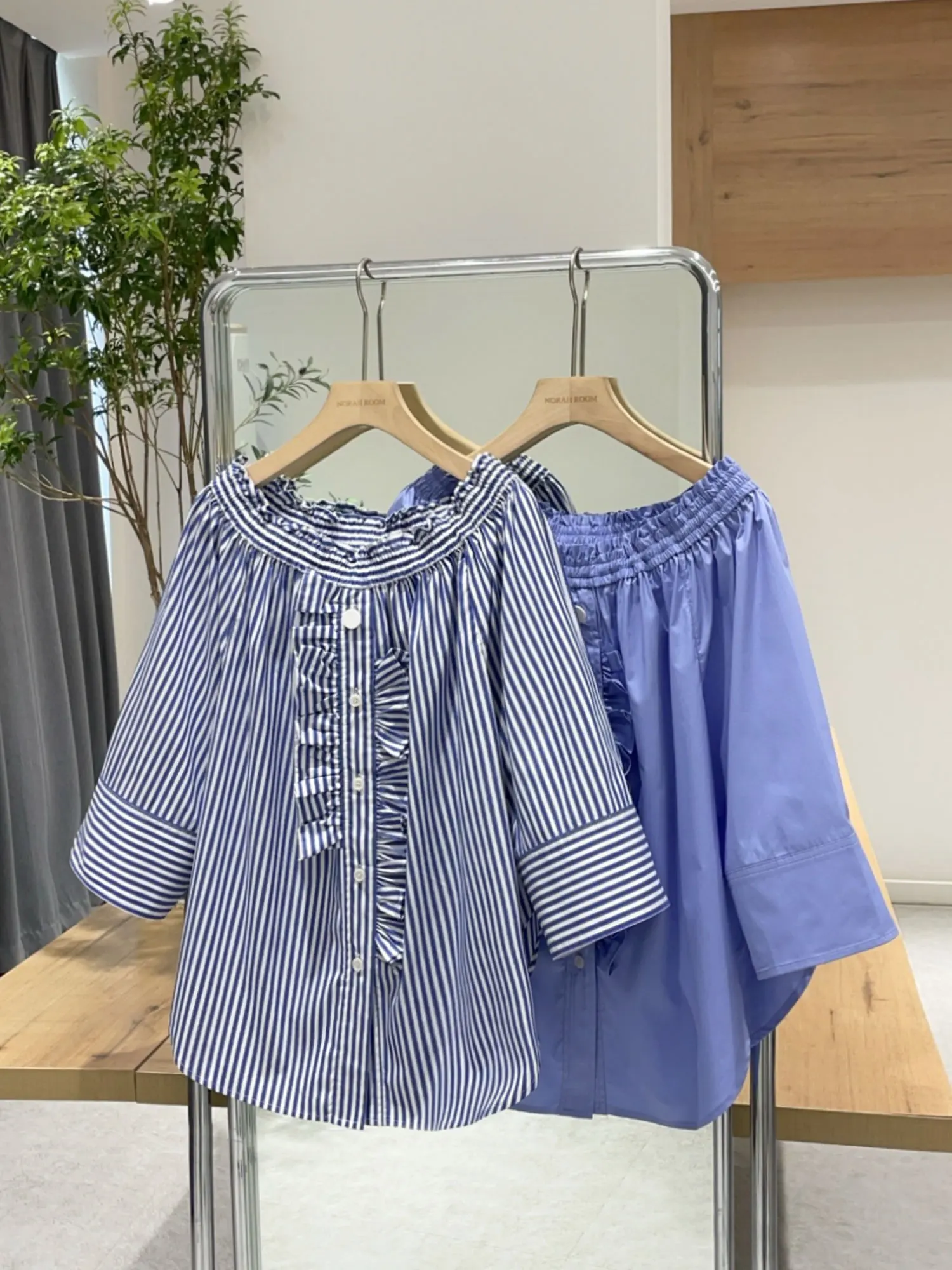 

Loose Fit Cotton irt LUC One oulder Elastic Nine Sve Commute Sle Korean Version Regular Sve Length Long Button Cl...