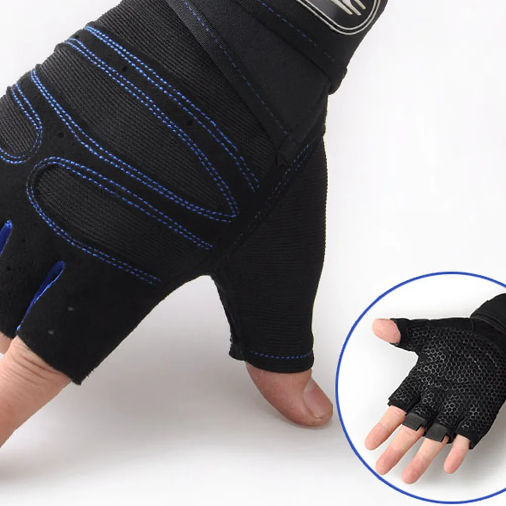 1Pair Fitness Half-Finger Gloves Men Dark Blue Size Riding Weightlifting Mountain Climbing Breathable Anti-Slip
