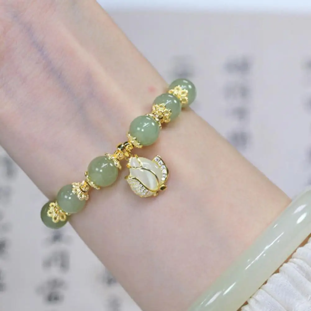 Bead String Bracelet Adjustable Glass Beads Bracelet for Women Tulip Pendant Alloy Jewelry Birthday Valentine Gift for Wife