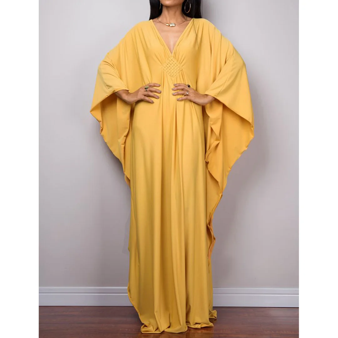 Langes Kleid im Stil einer griechischen Göttin, Tunika mit Fledermausärmeln, Strandkleid, Strandtuch, Strandmode, Kaftan, Maxikleid V4427 – Detail 32