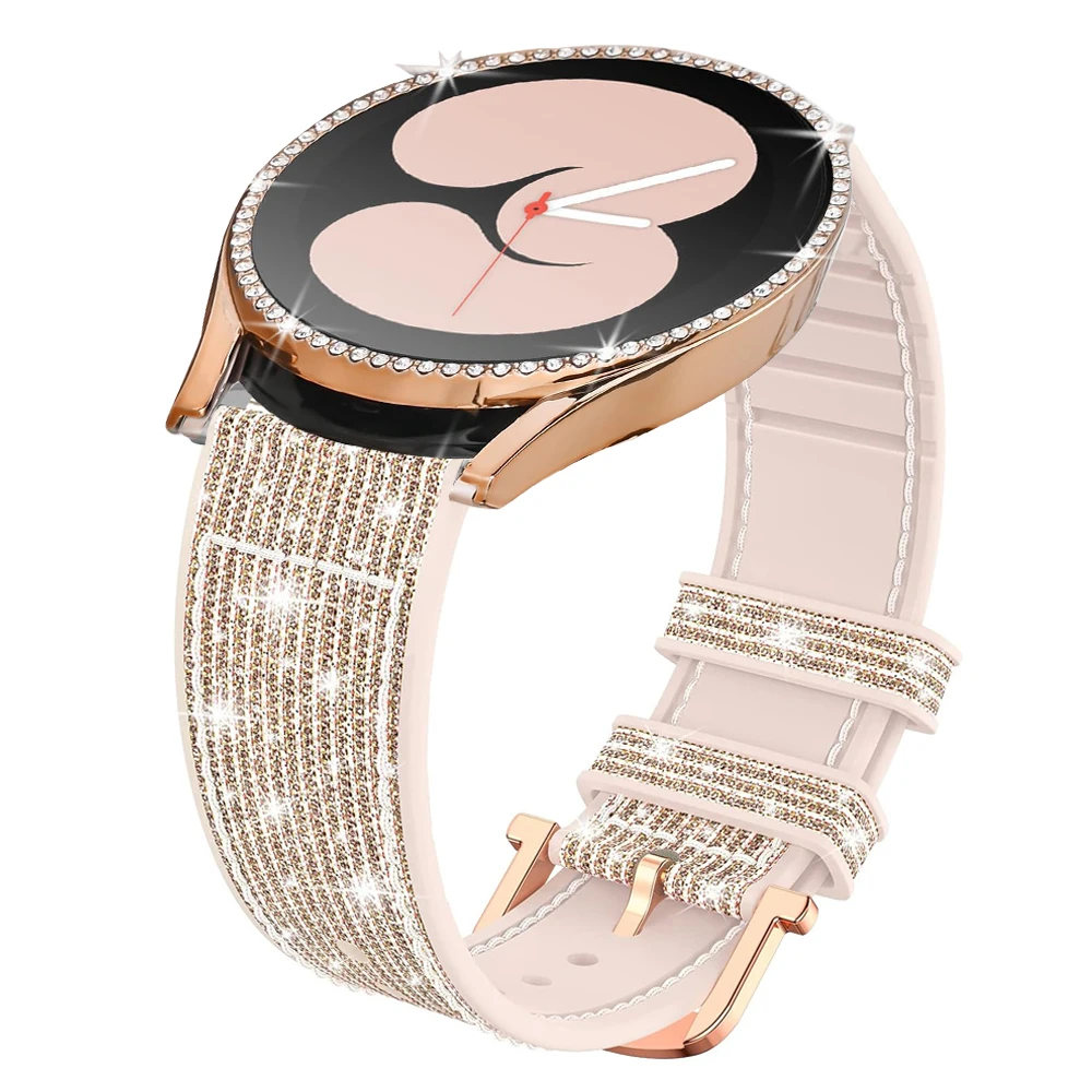2pcs for samsung galaxy watch 7 6 5 4 44mm 40mm band + Tempered glass screen protector case galaxy watch 7 bling strap Bumper