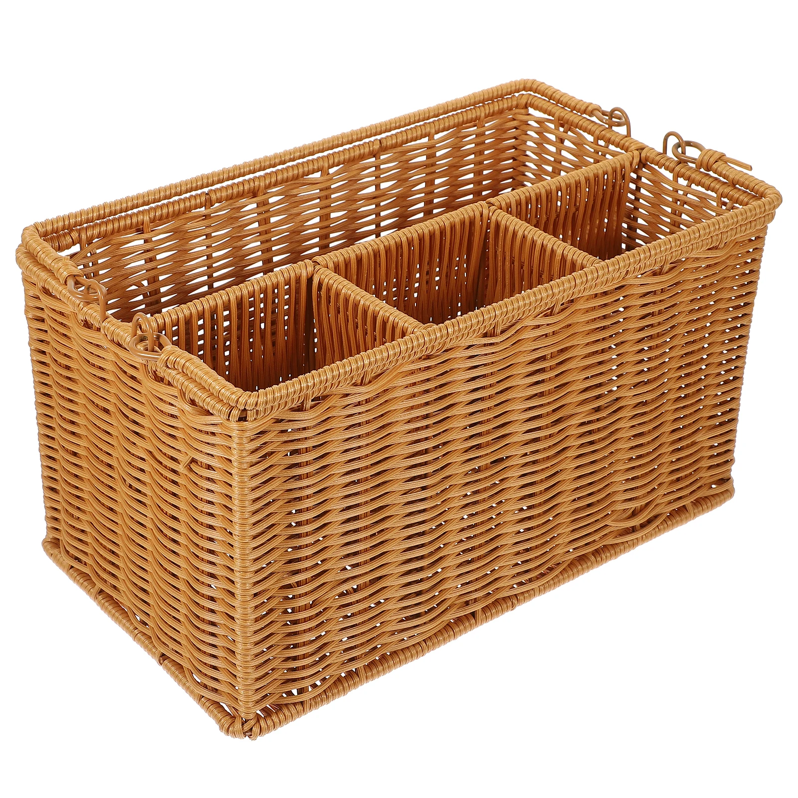 

Imitation Rattan Basket Rustic Cutlery Holder Kitchen Organizer Large Utensil Storage Basket for Flatware Silverware Countertop