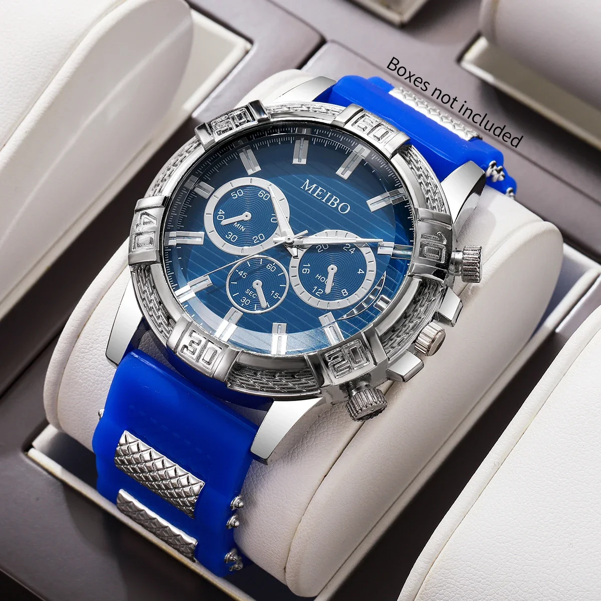 Fashion Blue Silicone Band Men Sports Watches Large Dial Male's Quartz Wristwatches Clock Gift Relogio Masculino（Without Box）