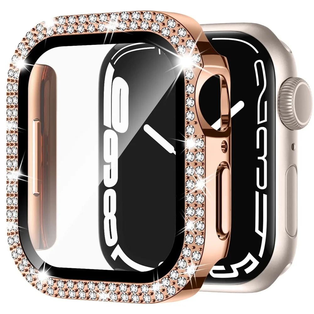 Copertura del diamante per la cassa dell'orologio Apple 45mm 41mm 44mm 40mm 42mm Bling protezione dello schermo del paraurti vetro iWatch serie 9 8 7 3 4 5 6 se