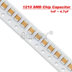 50PCS/lot 1210 SMD Chip Capacitor 1nF 4.7nF 1KV 2KV 100nF 470nF 680nF 0.1uF 1uF 2.2uF 4.7uF 10uF 22uF 47uF 100uF 10V 16V 25V 50V