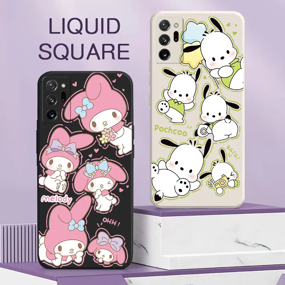 Cartoon My Melody Pochacco Phone Case For Samsung Galaxy Note20 Ultra M62 M53 M52 M51 A06 A05S A22 A21S A15 A14 A04 Liquid Cover