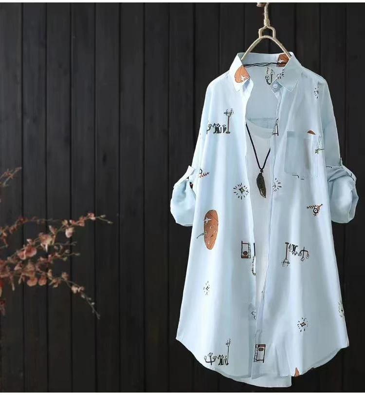 

Новая летняя женская одежда Long Sve с принтом irt, защита от солнца, тонкая верхняя одежда с кондиционером, свободная посадка на пуговицах