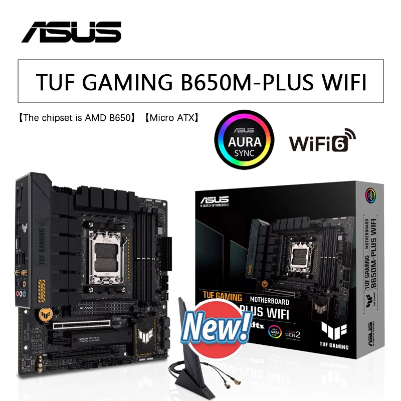 

ASUS TUF GAMING B650M PLUS WIFI New mATX AMD B650 DDR5 6400+(OC) MHz M.2 USB3.2 128G WIFI6 Bluetooth v5.2 Socket AM5 Motherboard