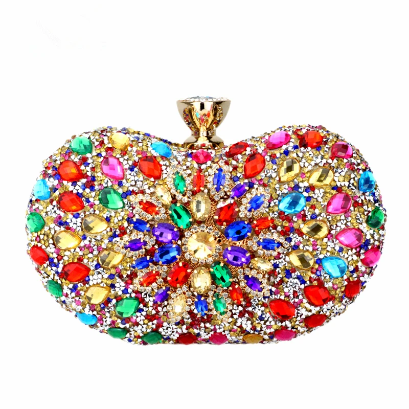 DG PEAFOWL Multi Color Partry Bags Crystal Women Evening Metal Clutches Bag Wedding Party Prom Bridal Handbag Purse