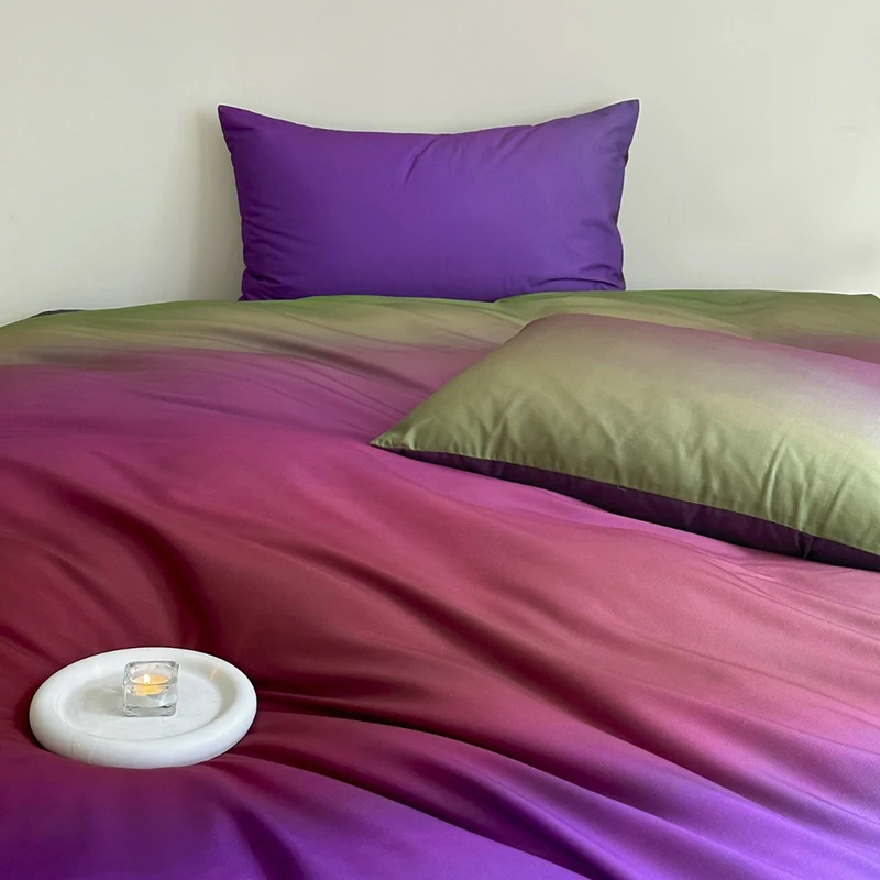 طقم سرير فاخر التدرج اللون غطاء لحاف القطن الخالص غطاء سرير ناعم سادات التوأم كامل الملكة حجم المفارش مجموعة 4 قطعة